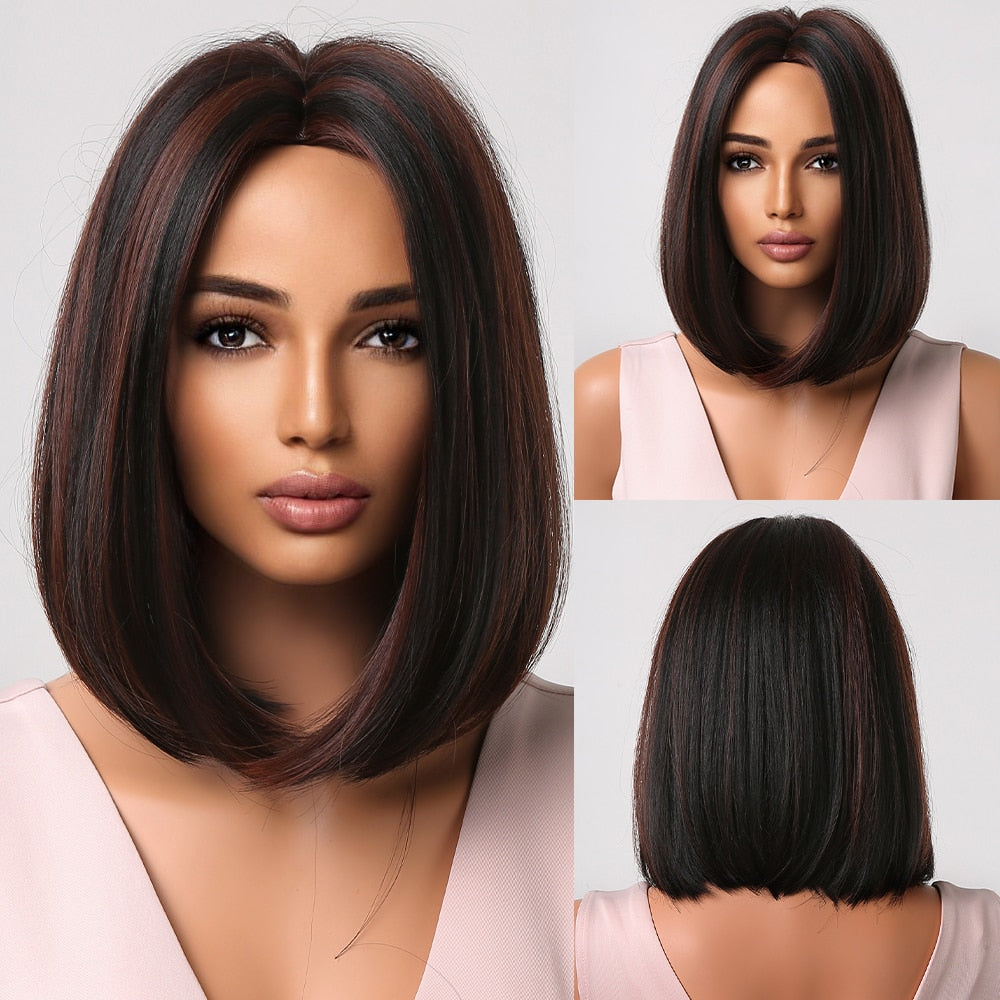 Heat-Resistant Straight Synthetic Wigs with Bangs