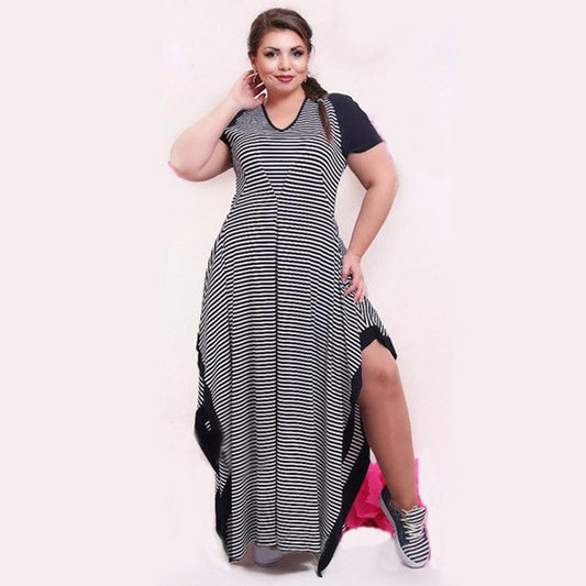 Casual black and white stripe split dresses