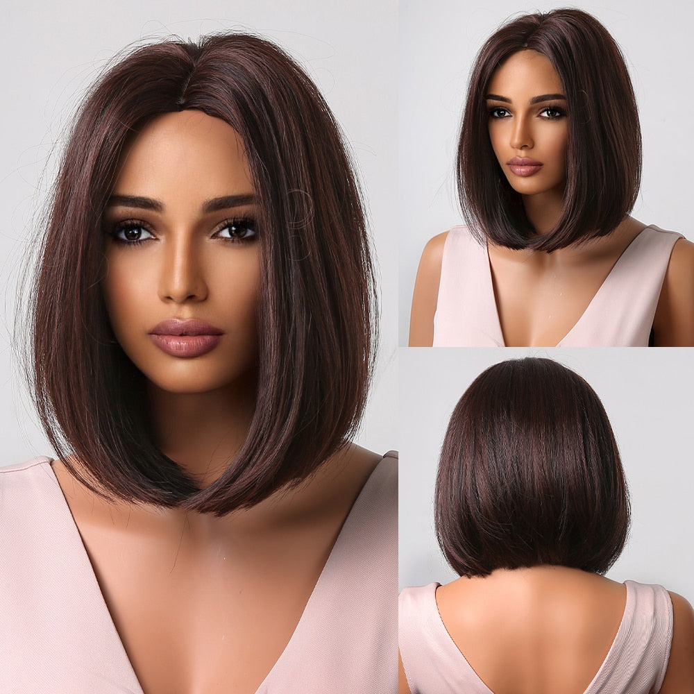 Heat-Resistant Straight Synthetic Wigs with Bangs