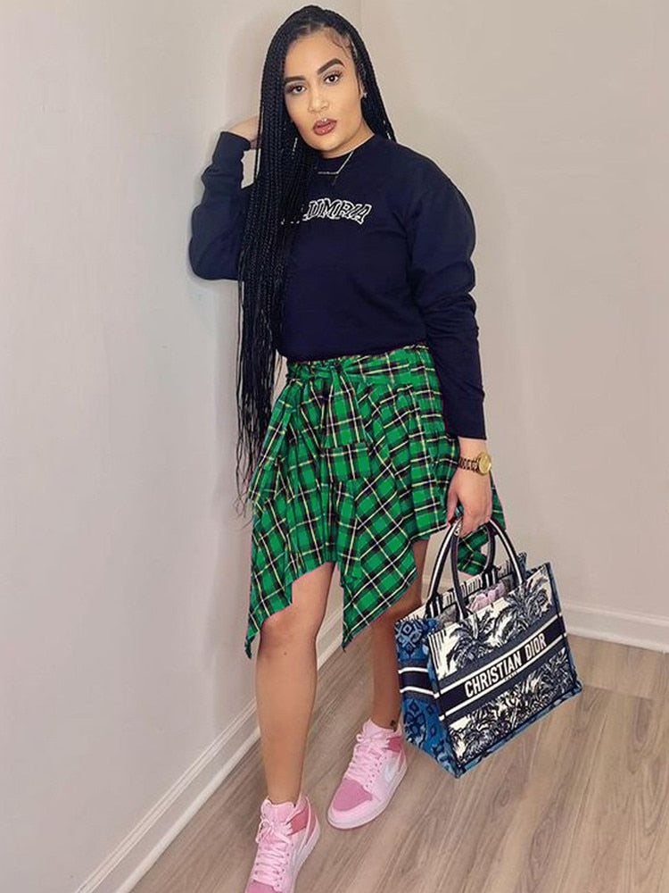 Plaid Checkered Tie Dye Patchwork Pleated Skirt