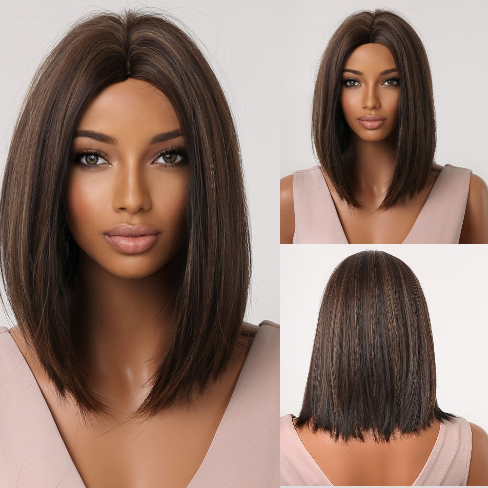 Heat-Resistant Straight Synthetic Wigs with Bangs