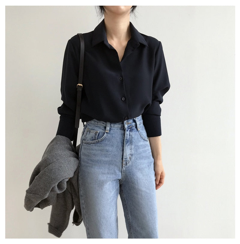 Classic Loose-Fit Chiffon Blouse