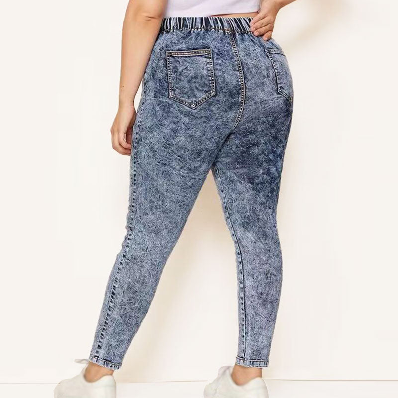 Elastic High Waist Acid Wash Pencil Jeans