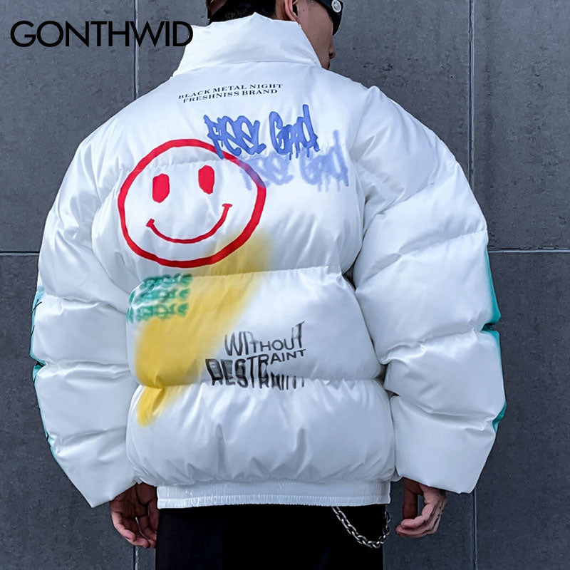 Graffiti Print Puffer Jackets