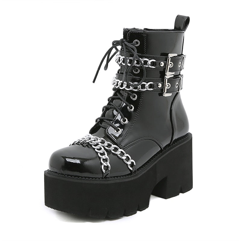 Platform Black Leather Combat Boots