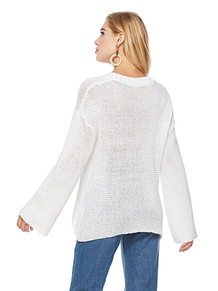 V-Neck Loose Hollow Out Knitwear Sweater