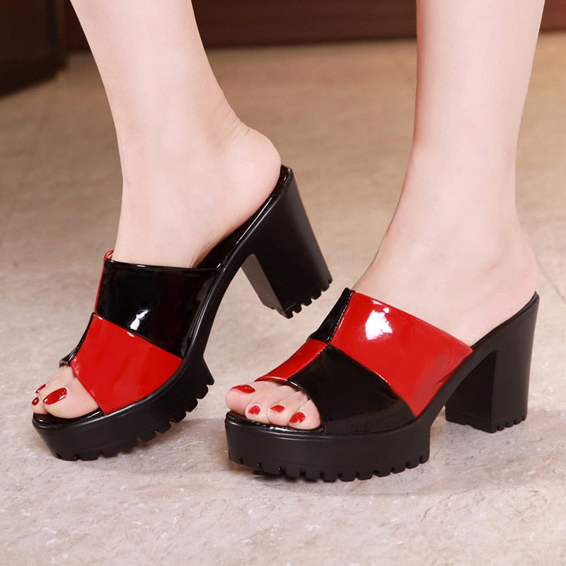 Block Square Heel Platform Slippers