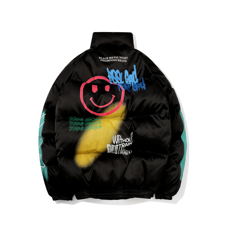 Graffiti Print Puffer Jackets