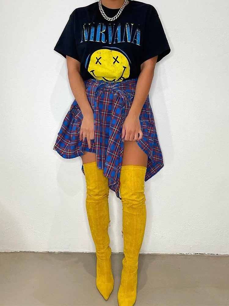 Plaid Checkered Tie Dye Patchwork Pleated Skirt