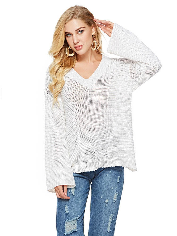 V-Neck Loose Hollow Out Knitwear Sweater