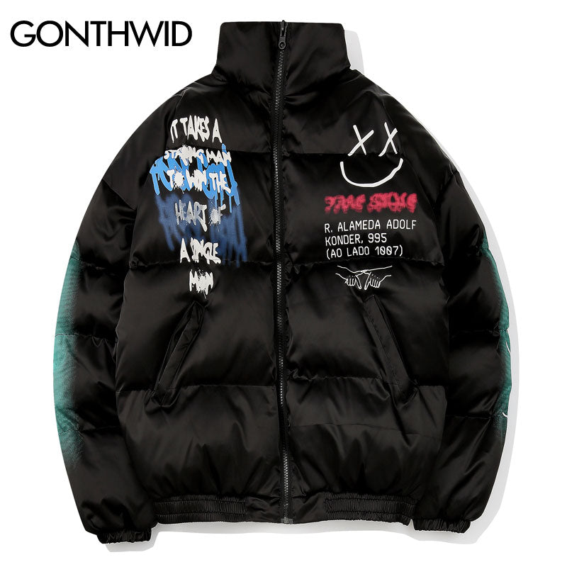 Graffiti Print Puffer Jackets