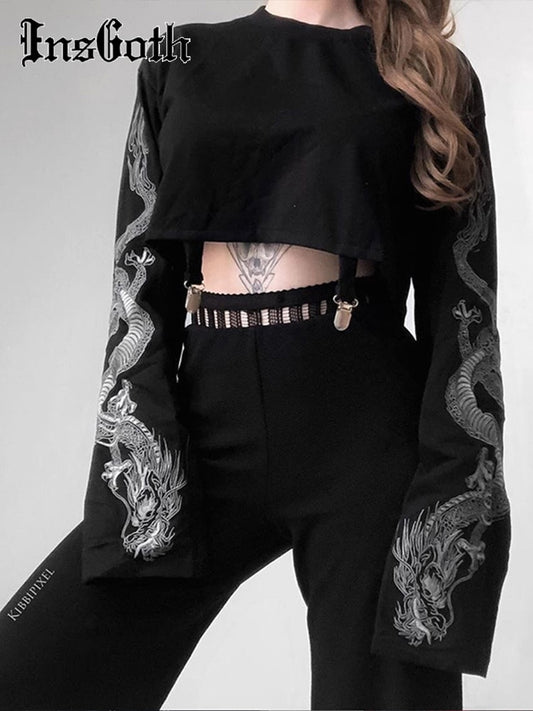 Black Crop Top Hoodie Women