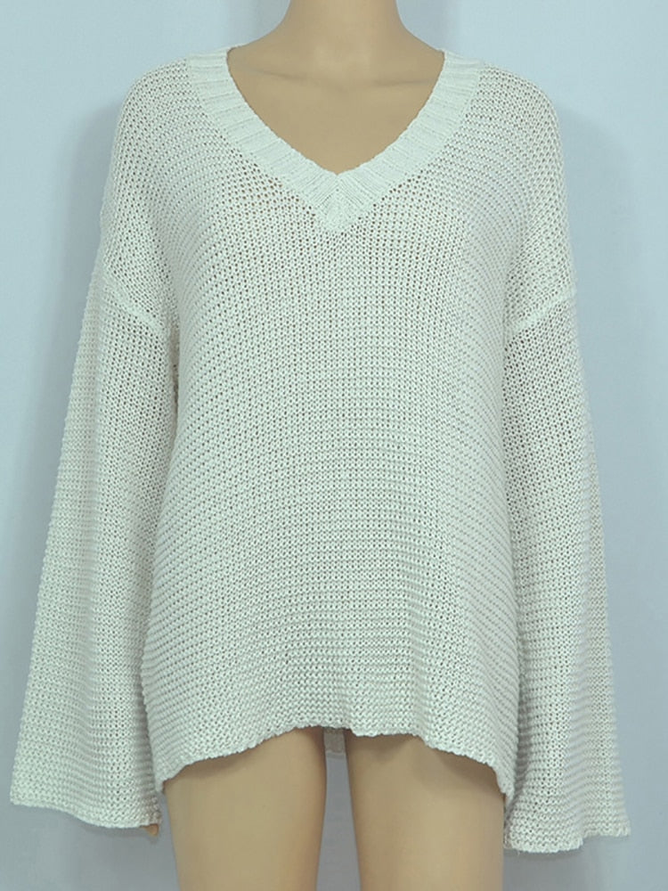 V-Neck Loose Hollow Out Knitwear Sweater