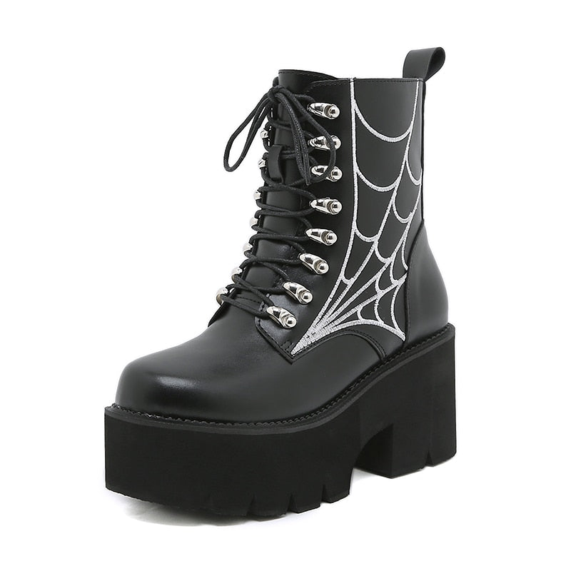 Platform Black Leather Combat Boots