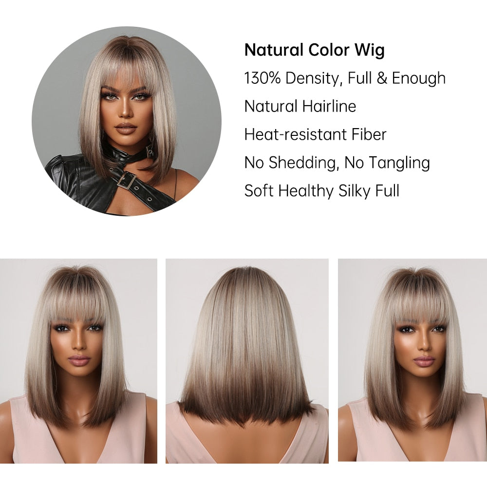 Heat-Resistant Straight Synthetic Wigs with Bangs