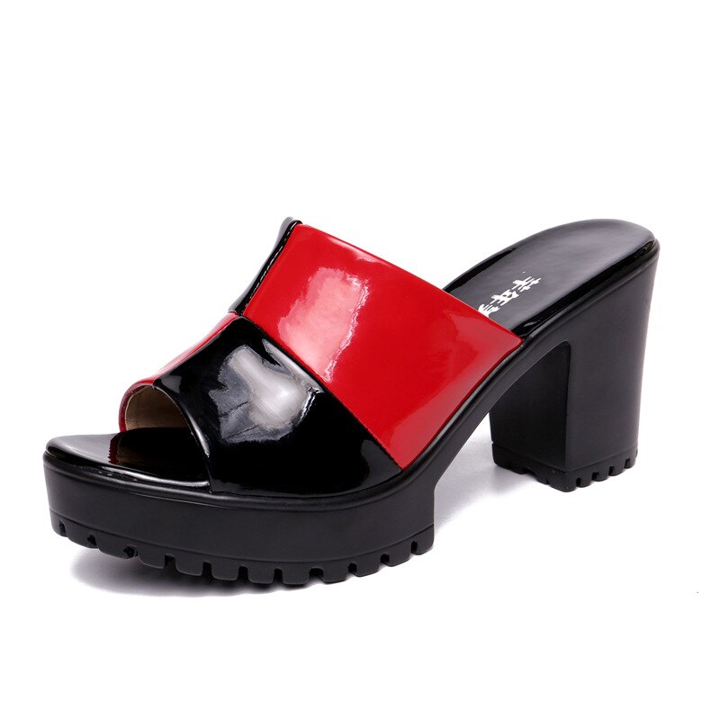 Block Square Heel Platform Slippers