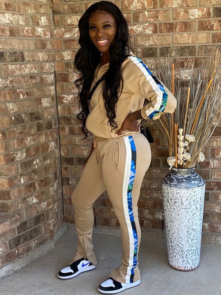 Patchwork Casual Zipper Front Tracksuit