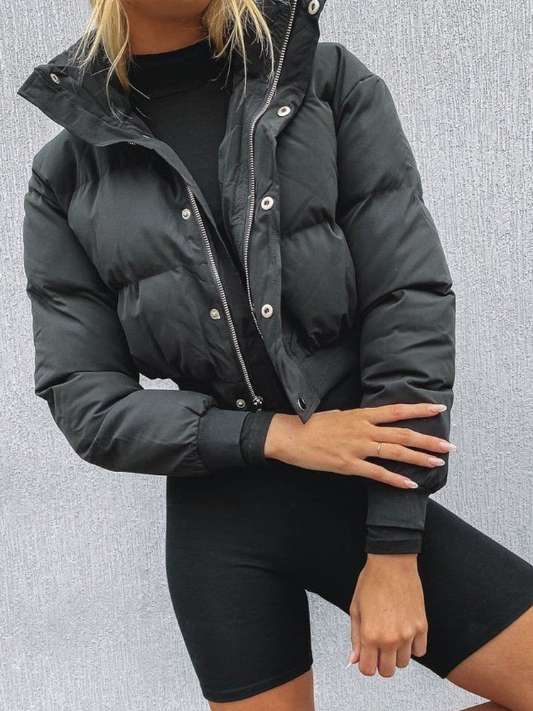 Solid Color Cropped Puffer Jackets