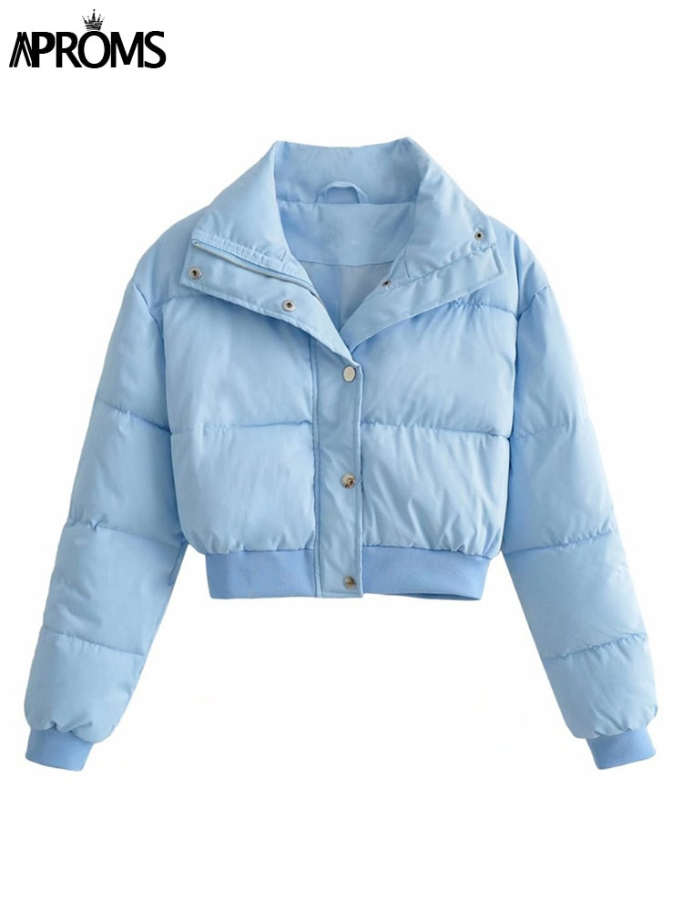 Solid Color Cropped Puffer Jackets