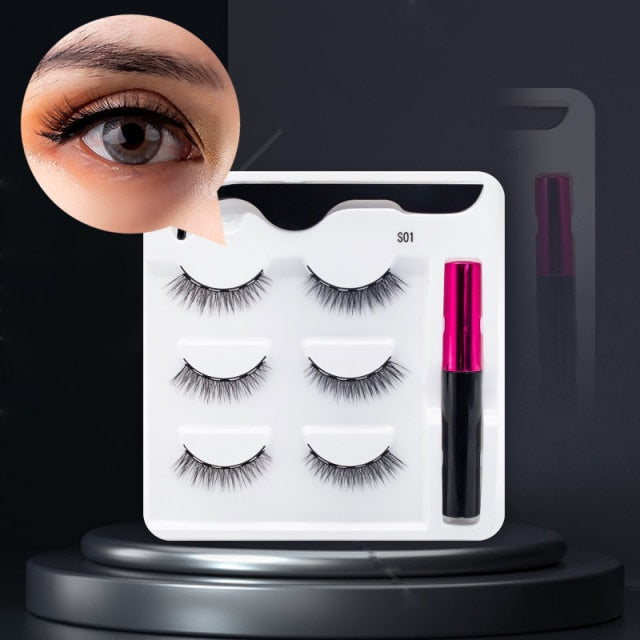 5 Pairs/Set Magnetic Eyelashes False Lashes Repeated Use Eyelashes Waterproof Liquid Eyeliner With Tweezer Makeup Set