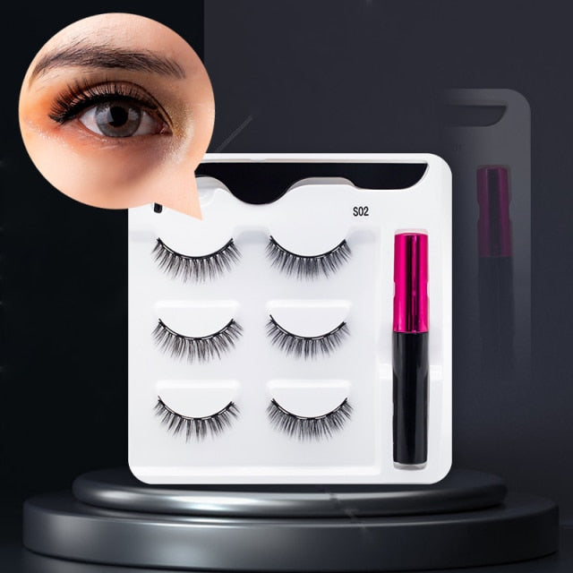 5 Pairs/Set Magnetic Eyelashes False Lashes Repeated Use Eyelashes Waterproof Liquid Eyeliner With Tweezer Makeup Set