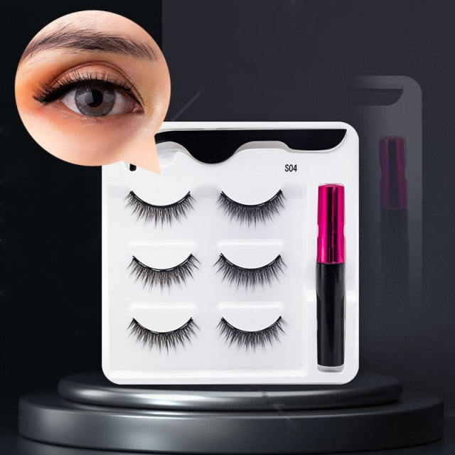 5 Pairs/Set Magnetic Eyelashes False Lashes Repeated Use Eyelashes Waterproof Liquid Eyeliner With Tweezer Makeup Set