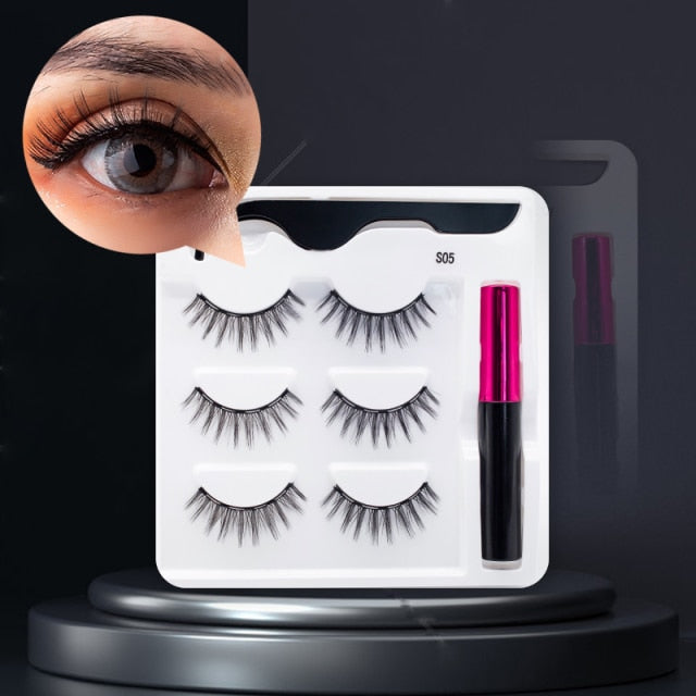 5 Pairs/Set Magnetic Eyelashes False Lashes Repeated Use Eyelashes Waterproof Liquid Eyeliner With Tweezer Makeup Set