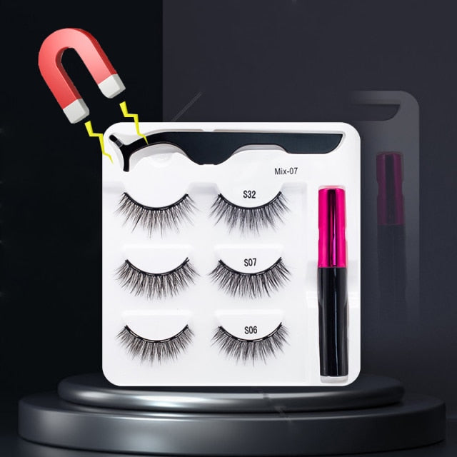 5 Pairs/Set Magnetic Eyelashes False Lashes Repeated Use Eyelashes Waterproof Liquid Eyeliner With Tweezer Makeup Set