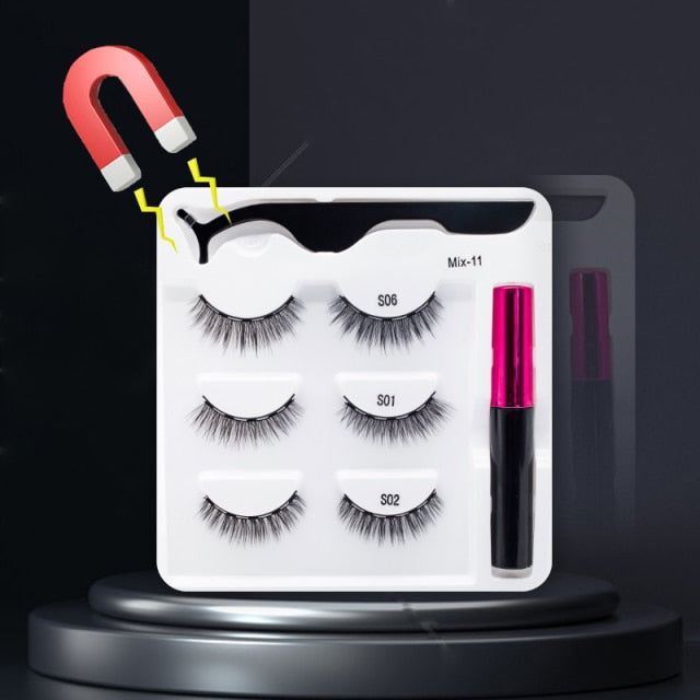 5 Pairs/Set Magnetic Eyelashes False Lashes Repeated Use Eyelashes Waterproof Liquid Eyeliner With Tweezer Makeup Set