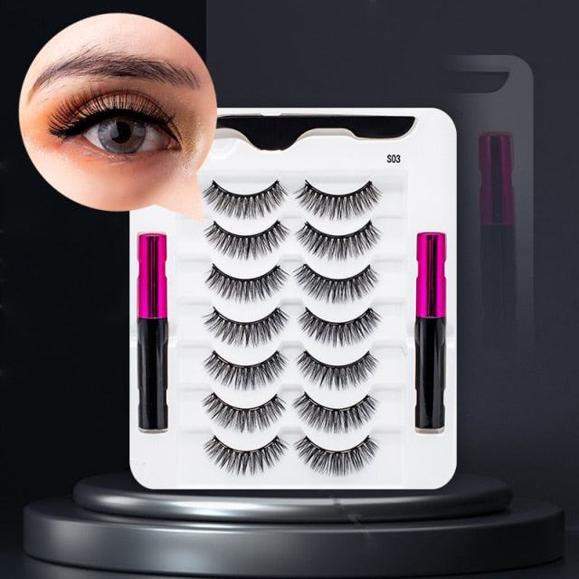 5 Pairs/Set Magnetic Eyelashes False Lashes Repeated Use Eyelashes Waterproof Liquid Eyeliner With Tweezer Makeup Set