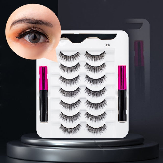 5 Pairs/Set Magnetic Eyelashes False Lashes Repeated Use Eyelashes Waterproof Liquid Eyeliner With Tweezer Makeup Set