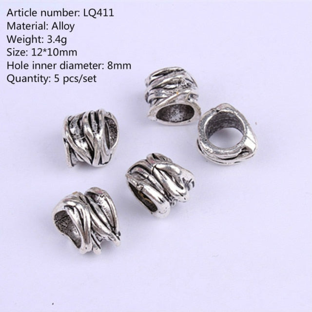 5 Pcs Copper Large Hole Hair Jewelry