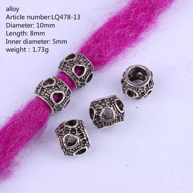 5 Pcs Copper Large Hole Hair Jewelry