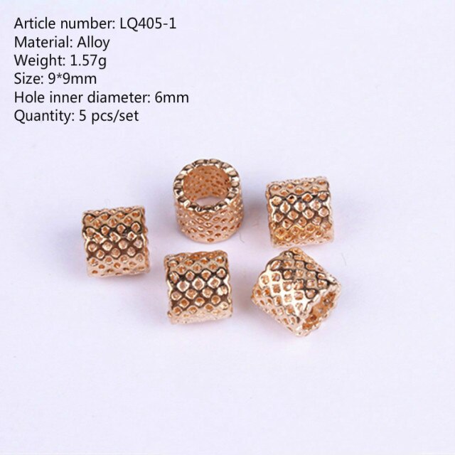 5 Pcs Copper Large Hole Hair Jewelry