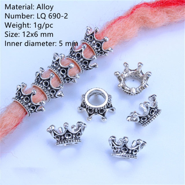 5 Pcs Copper Large Hole Hair Jewelry