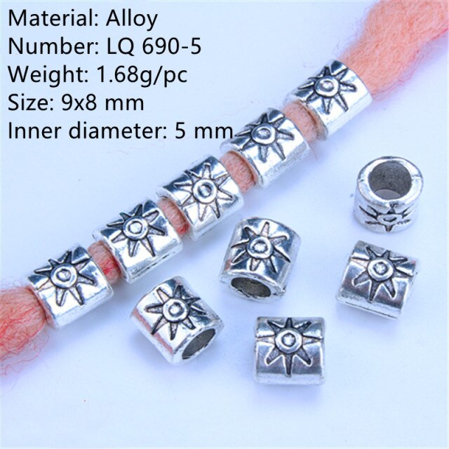 5 Pcs Copper Large Hole Hair Jewelry