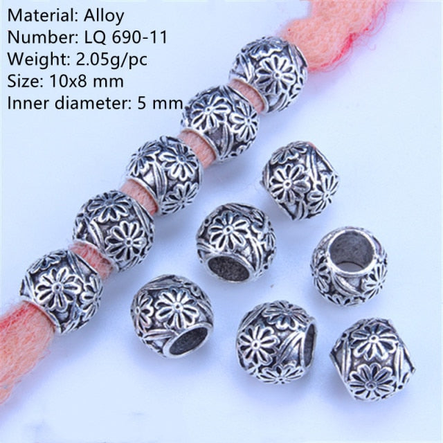 5 Pcs Copper Large Hole Hair Jewelry