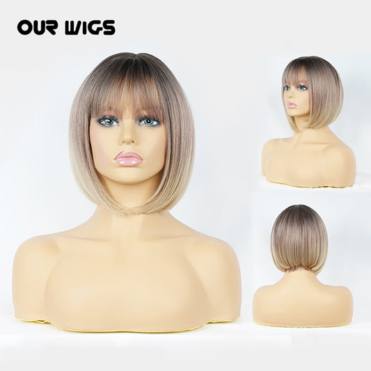 Short Bob Heat-Resistant Synthetic Wig with Bangs