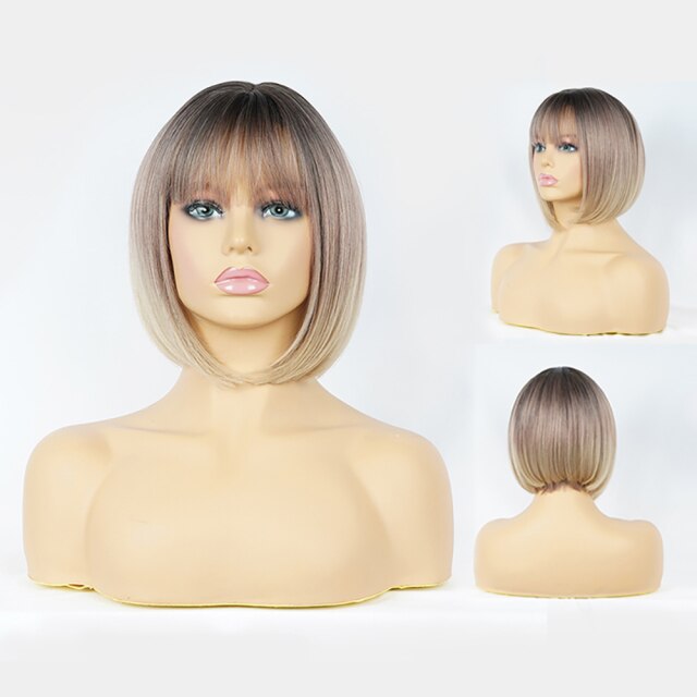 Short Bob Heat-Resistant Synthetic Wig with Bangs