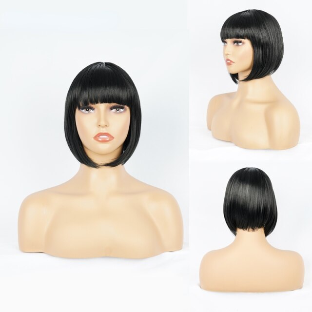 Short Bob Heat-Resistant Synthetic Wig with Bangs