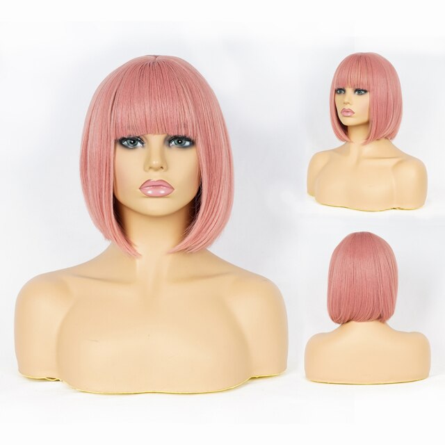 Short Bob Heat-Resistant Synthetic Wig with Bangs