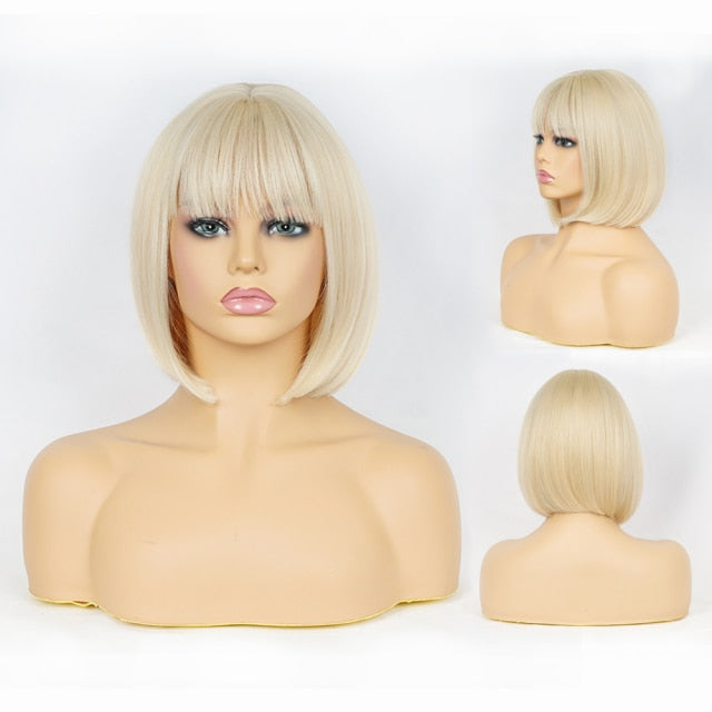 Short Bob Heat-Resistant Synthetic Wig with Bangs