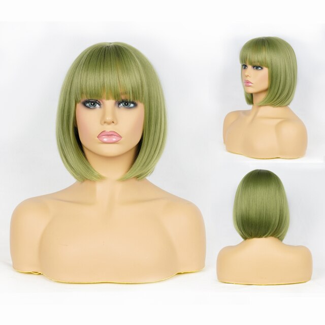 Short Bob Heat-Resistant Synthetic Wig with Bangs