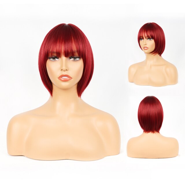 Short Bob Heat-Resistant Synthetic Wig with Bangs